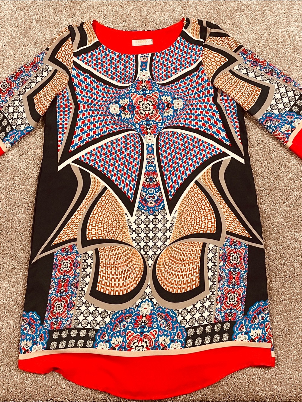 Renee C Funky Baroque Geometric Print Mod Shift Dress Retro Artsy L